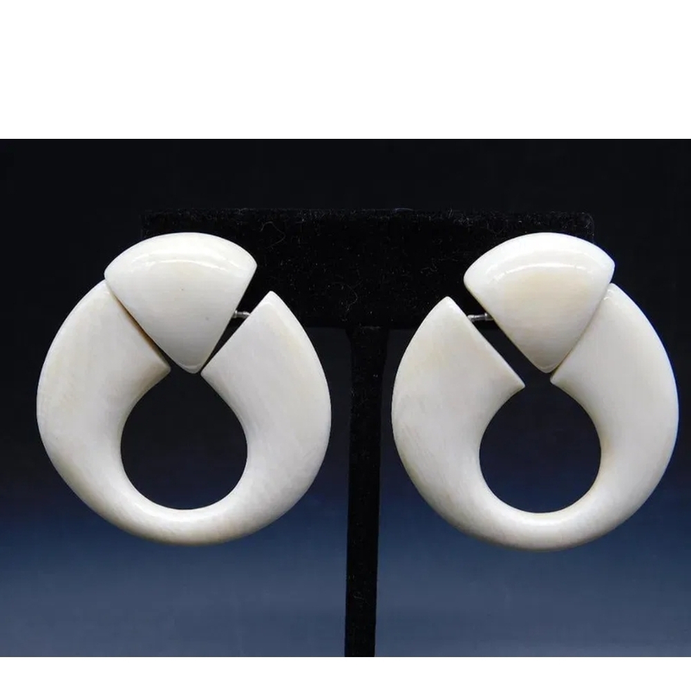 VINTAGE BONE ON 14K POST GOLD FILLED NUT EARRINGS